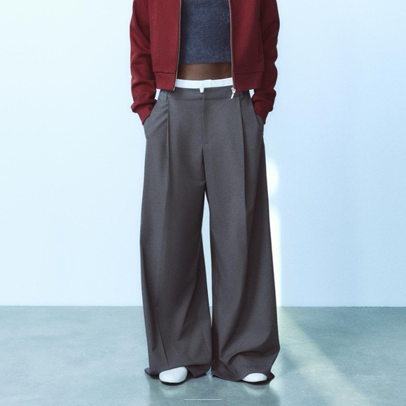 ZARA SIDE STRIPE BOXER PANTS Wide-Leg Gray Trousers Bloggers favorite